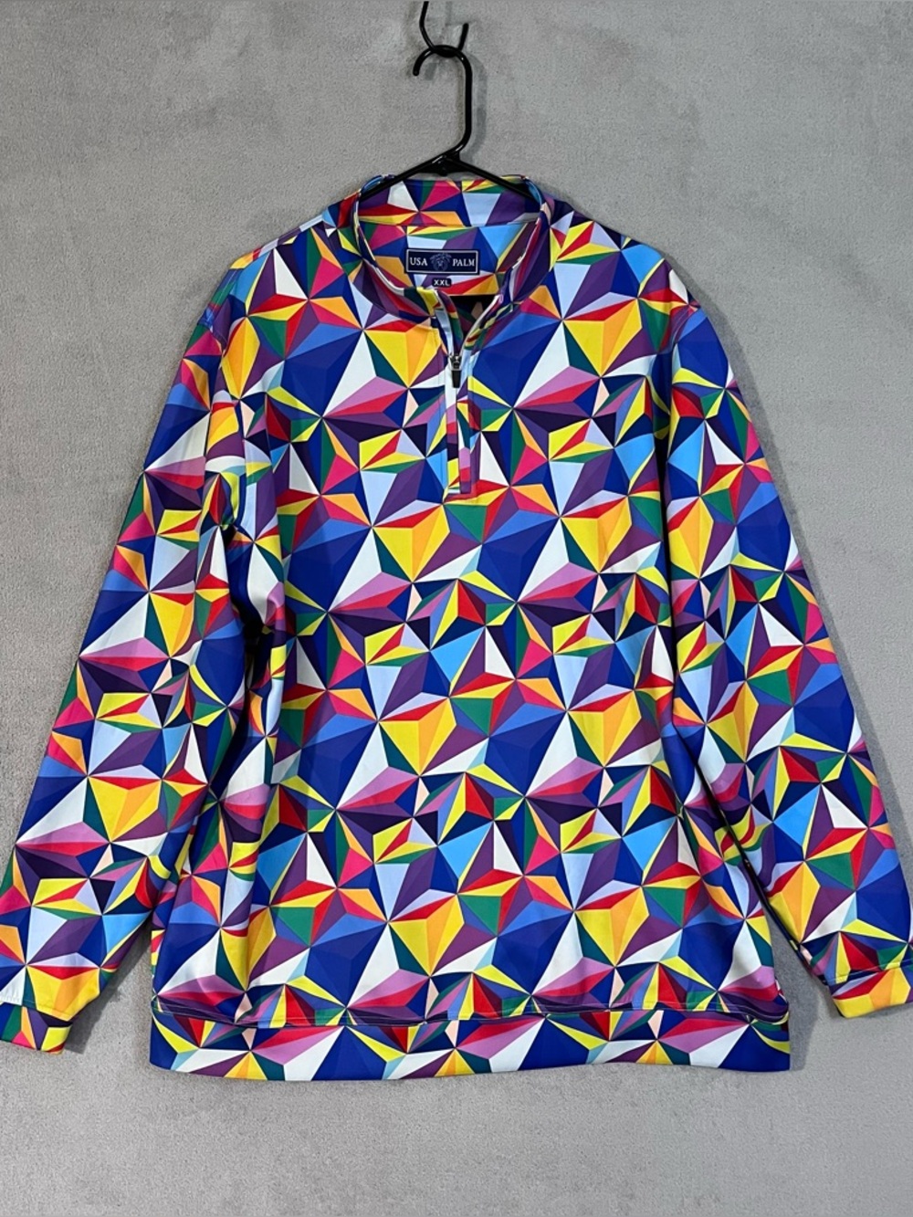Mens USA Palm Geometric Print Quarter-Zip Pullover Multicolor XXL Golf